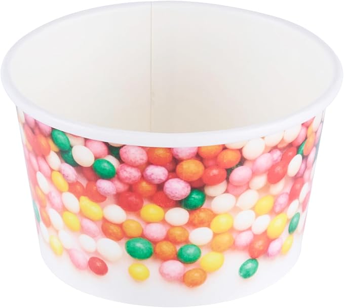 Coppetta 8 Ounce Dessert Cups, 50 Greaseproof Ice Cream Cups - Lids Sold Separately, For Hot And Cold Foods, White Paper Yogurt Bowls, Round Sprinkle Design, Disposable, Sturdy - Restaurantware