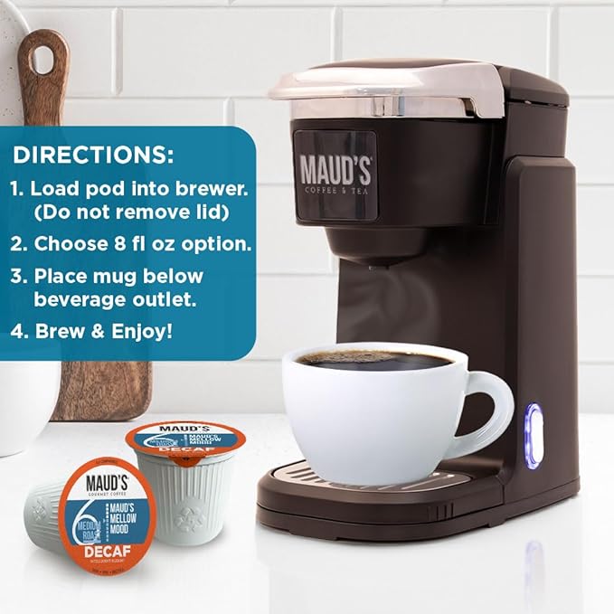 Maud's Decaf Medium Roast Coffee Pods, 18 ct, Decaffeinated Coffee in Single Serve Pods – 100% Arabica Coffee, Compatible with Keurig K Cups Maker