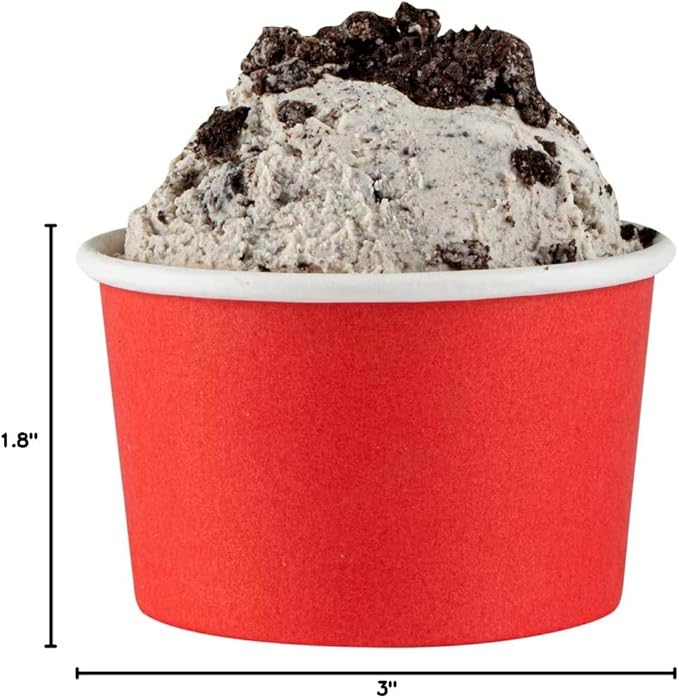 Coppetta 3-Ounce Dessert Cups, 200 Disposable Ice Cream Cups - Lids Sold Separately, Heavy-Duty, Red Paper Frozen Yogurt Bowls, For Hot And Cold Foods, Perfect For Gelato Or Mousse - Restaurantware