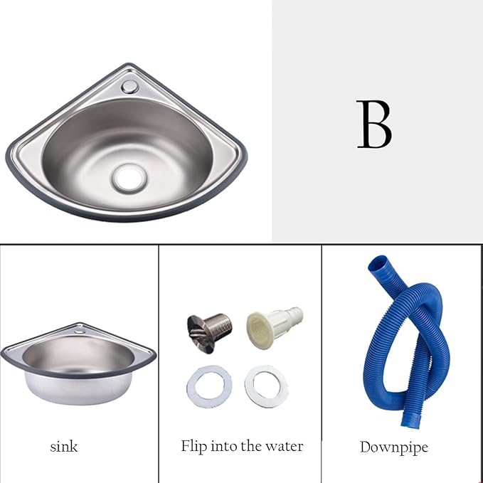 Wall-Mounted Wash Basin,Stainless Steel Hand Washing Station, Commercial Kitchen Sink with Faucet, Kitchen Corner Sink for Washing Food Prep (Color : Silver, Size : B(34x34cm)) (Silver B(34x34cm)