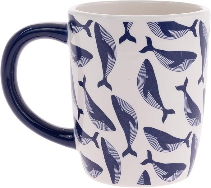 Boston International Ceramic Mug for Coffee Tea & Hot Drinks, 12 oz, Navy Whale