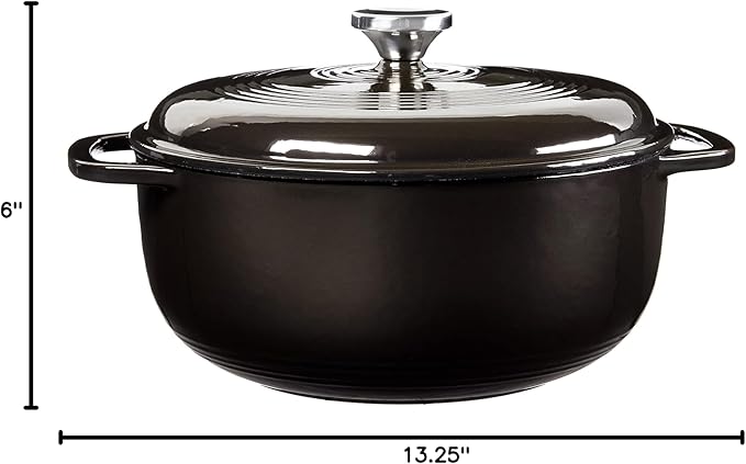 Lodge Essential Enamel Cast Iron Dutch Oven - Perfect for Bread Baking, Braising, Marinating & Slow Cooking - Features Moisture-Sealing Lid & Dual Handles - Kitchen Essentials - 6 Quarts - Midnight Chrome