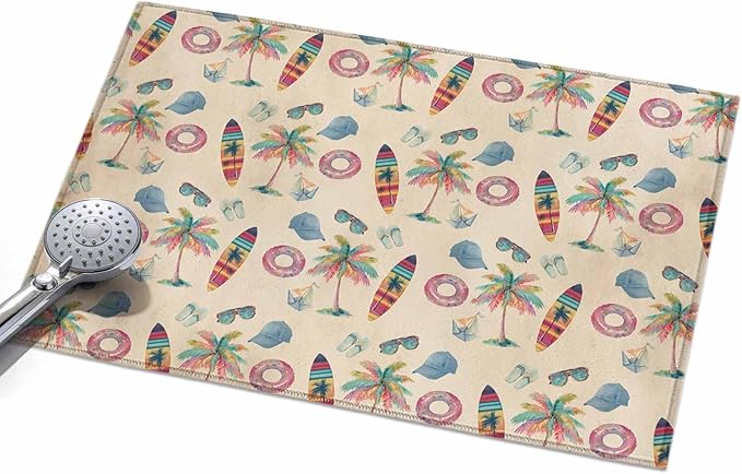 Area Rug 2x3ft, Summer Surfboard Coconut Tree Washable Rugs for Living Room Bedroom, Coastal Vintage Plants Soft Non-Slip Area Rugs Rectangle Floor Carpet for Dining Room