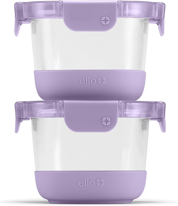 Ello Duraglass Refresh 2 Cup Meal Prep Sets 4Pc, 2 Pack - Glass Food Storage Container with Silicone Boot and Airtight BPA-Free Plastic Lids, Dishwasher, Microwave and Freezer Safe, Dusty Lavender