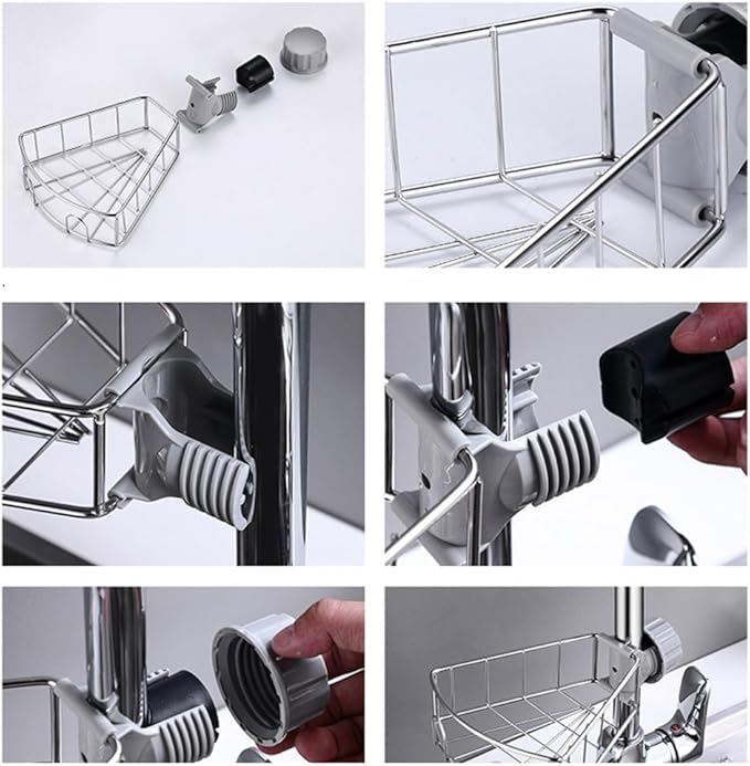 LABRIMP Stainless Steel Faucet Drain Rack Sponge Holder Soap Shelf for Kitchen Sink - Easy Installation Clamp Design for Organized Storage