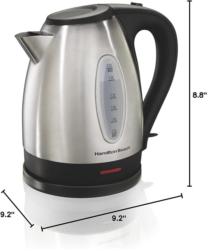Hamilton Beach Electric Tea Kettle,Water Boiler & Heater,1.7 Liter,Cordless Serving,1500 Watts for Fast Boiling,Auto-Shutoff and Boil-Dry Protection,Stainless Steel (40880),(Pack of 2)