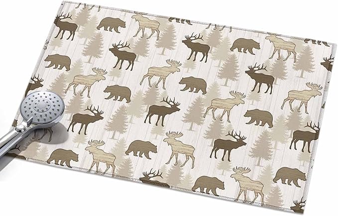 Area Rug 2x3ft, Animal Moose Bears Washable Rugs for Living Room Bedroom, Retro Rustic Pine Trees Soft Non-Slip Area Rugs Rectangle Floor Carpet for Dining Room