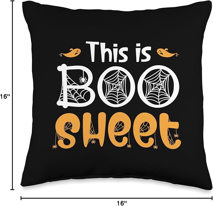 EatSleepFind This is Boo Sheet Halloween Ghost Web Witch Pumpkin Throw Pillow, 16x16, Multicolor