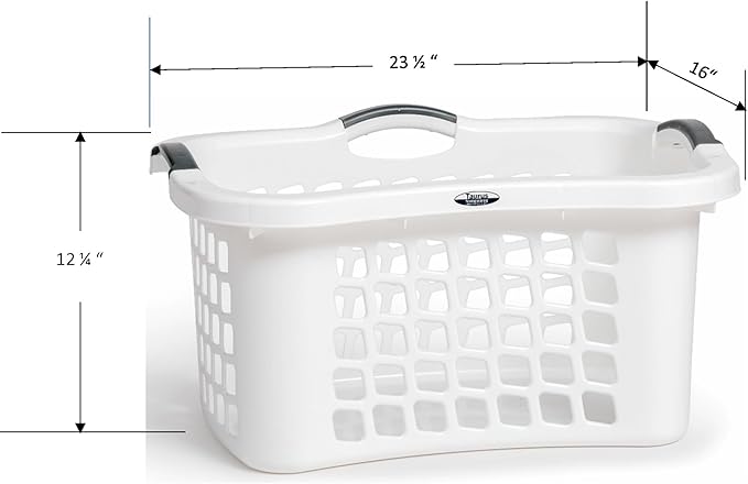 Redmon Comfort Grip Clothes Basket, Durable Plastic Laundry Storage with Ergonomic 3 Side Handles and Vented Design for Easy Carrying, White