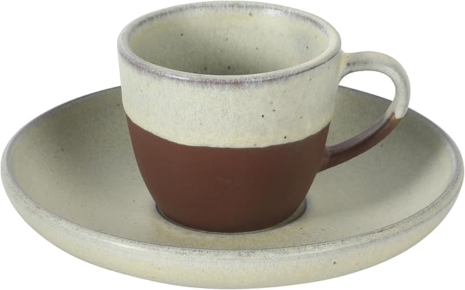 Gibson Elite William Crest 8 Piece Cup & Saucer Set, 4 Stoneware Cups & 4 Saucers, Reactive Glaze Finish, 3.5oz Espresso Cups, 5.5” Saucers, Microwave & Dishwasher Safe - Assorted Colors