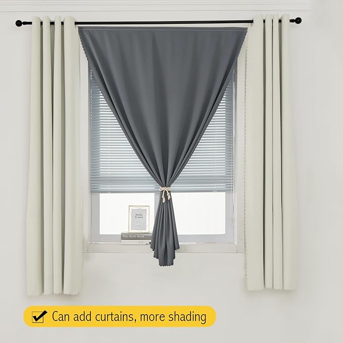 Magic Tape Blackout Curtains for Bedroom No Drillng Self Adhesive Curtains No Rod Small Window, 47" W X 96" L, Grey, 1 Panel
