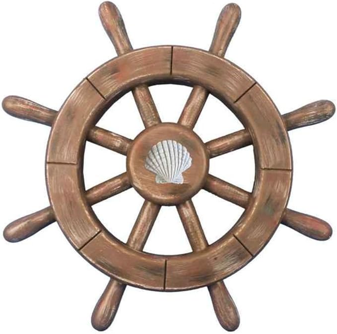 Handcrafted Model Ships Rustic Wood Finish Decorative Ship Wheel with Seashell 12"- Nautical Decoration
