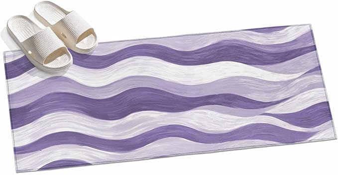 Runner Rug for Bedroom Hallway, Abstract Lavender Purple White Water Ripples Kitchen Runner Rugs Area Rug 2x6ft, Modern Art Washable Soft Floor Carpet for Entryway Stair