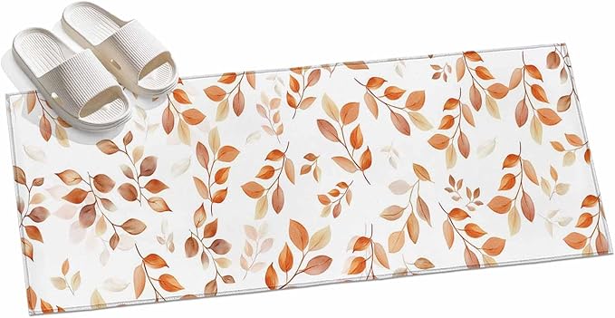 Runner Rug for Bedroom Hallway, Autumn Orange Leaf Botanical Kitchen Runner Rugs Area Rug 2x6ft, Abstract Vine Pattern Washable Soft Floor Carpet for Entryway Stair