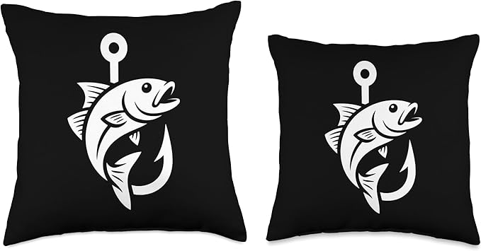 Fish Hook Art Fishing Throw Pillow