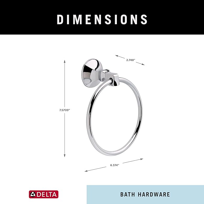 Delta Ashlyn (1-Pack) Hand Towel Holder Polished Chrome Towel Racks for Bathroom Wall Round Towel Ring Holder for Bath Towel Hanger for Kitchen, Bathroom Accessories 76446