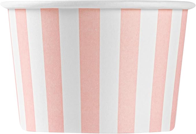 Restaurantware-Coppetta 4 Ounce Dessert Cups, 200 Disposable Ice Cream Cups - Lids Sold Separately, Heavy-Duty, Pink And White Paper Frozen Yogurt Bowls, For Hot And Cold Foods