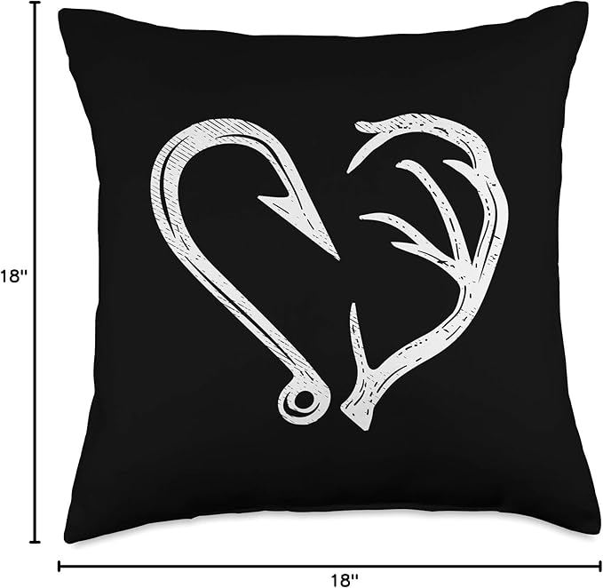 Hook Antler Heart Love Fishing Hunting Fish Deer Hunter Gift Throw Pillow