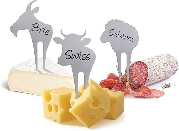Swissmar CP117 Cheese Marker - Cow, Stainless Steel, 8.5 cm x 4.5 cm, Decorative Cheese Forks/Labels/Cheese Picks, Dishwasher Safe