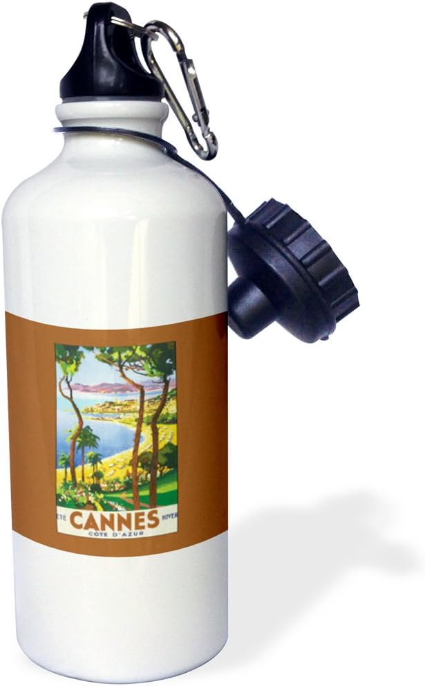 3dRose wb_169844_1 Cannes Cote D Azur Colorful Beach Travel Luggage Label - Sports Water Bottle, 21oz