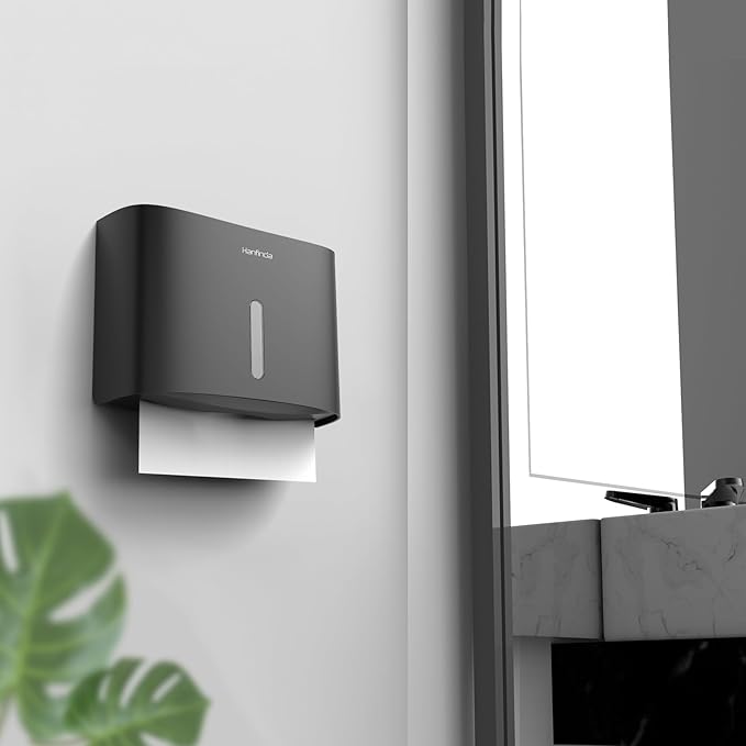 Paper Towel Dispenser Wall Mounted, Adhesive Commercial Paper Towel Dispenser - Wall-Mounted, Fits Multifold/Trifold/C-Fold Towels, Black