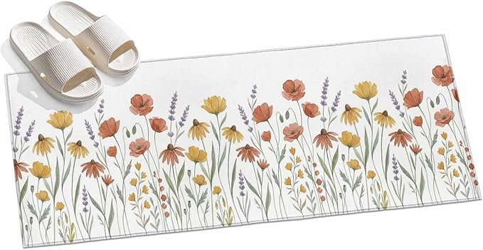 Runner Rug for Bedroom Hallway, Watercolor Daisies Lavender Kitchen Runner Rugs Area Rug 2x6ft, Country Floral Art Washable Soft Floor Carpet for Entryway Stair