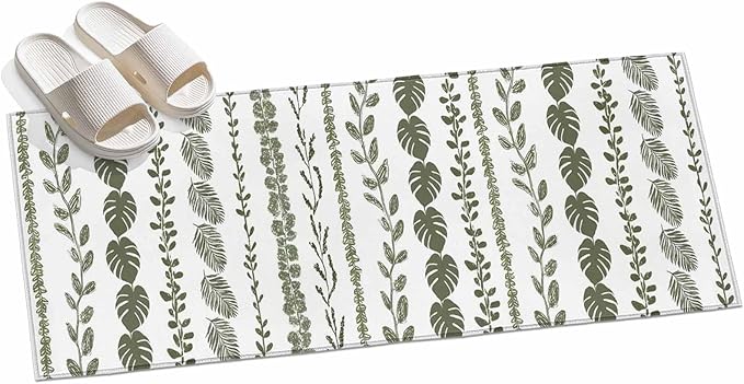 Runner Rug for Bedroom Hallway, Summer Tropical Leaf Seamless Kitchen Runner Rugs Area Rug 2x6ft, Farmhouse Green Leaves Plant Washable Soft Floor Carpet for Entryway Stair