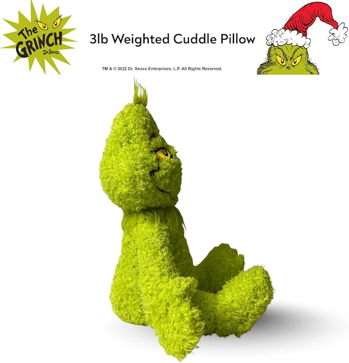 Franco Calm Dr. Seuss Grinch Bedding Super Soft Plush Calming 3Lb Weighted Cuddle Pillow Buddy, Comfort Pillow (Officially Licensed Product)