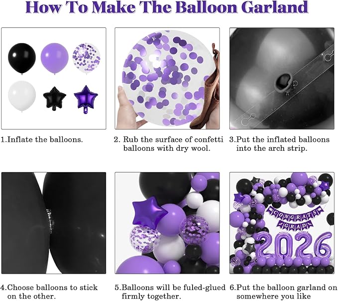 Graduation Decorations Class of 2026: Purple and Black Graduation Balloon Arch Garland Kit and Purple Confetti Balloons Congrats Grad Banner 2026 Foil Balloon Decorations For Grad Party