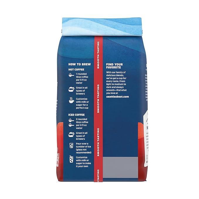 Seattle’s Best Coffee, Medium Roast Ground Coffee, Breakfast Blend, 100% Arabica, 6 Bags (12 oz Each)