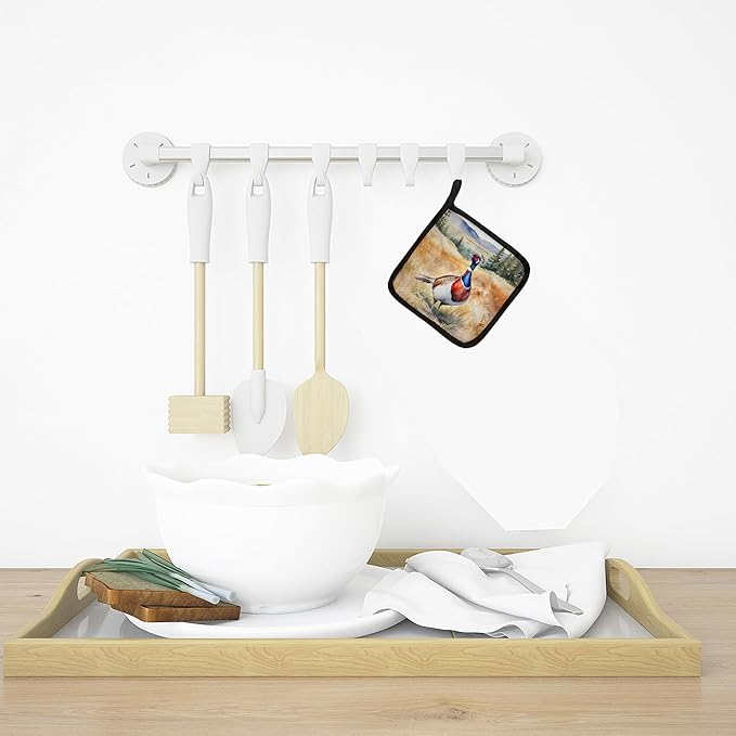 Caroline's Treasures South Dakota Ringnecked Pheasant Pair of Pot Holders Kitchen Heat Resistant Pot Holders Sets Oven Hot Pads for Cooking Baking BBQ, 7 1/2 x 7 1/2