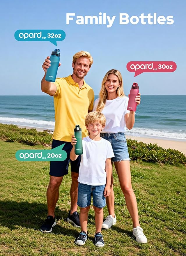 Opard Zip 32oz Plastic Water Bottle Dishwasher Safe, Leakproof Flip-Top Lid, BPA Free Tritan, Wide Mouth Reusable Sports Water Bottle for Gym Hiking Commuting Outdoor Travel and School