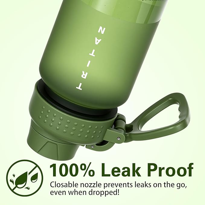 OLDLEY 32oz Frosted Clear Water Bottle, BPA-Free Tritan Plastic Reusable Water Bottle with Fast-Flow Spout Lid, Wide Mouth Leakproof Sports Drinking Bottle for Gym, School, Office, Travel,Olive green
