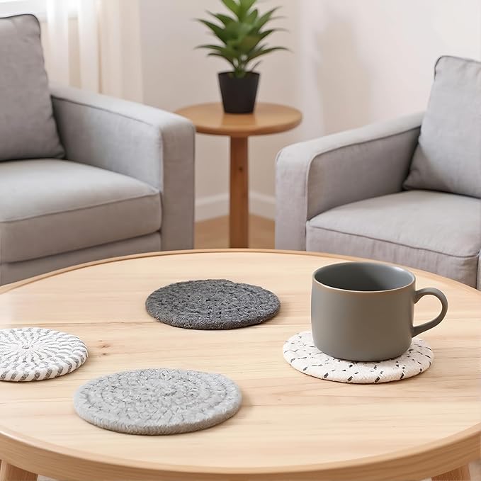 Coasters Set of 4, Absorbent Coaster for Drinks, Coffee, Cute Coasters in 4 Colors, Cotton Woven Coaster for Home Decor, Tabletop Protection, 4.3 Inches Suitable for Most Cups(Set1 (4pcs)/4.3in)