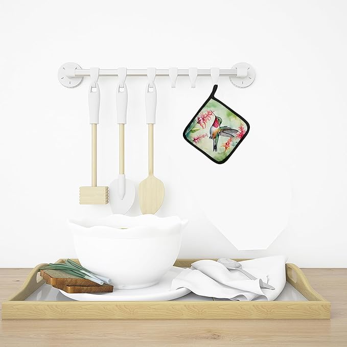 Caroline's Treasures Broadtailed Hummingbird Pair of Pot Holders Kitchen Heat Resistant Pot Holders Sets Oven Hot Pads for Cooking Baking BBQ, 7 1/2 x 7 1/2