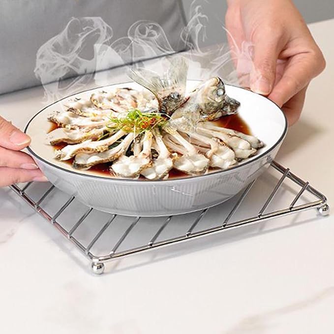 Stainless Steel Trivet, Heat Resistant Pad, Square Round Mat with Firm Build, Kitchen Fixture with Solid Design, 7.28x7.28x0.59 inches Cooking Supply, Longtail Accessory for Baking Dining Table