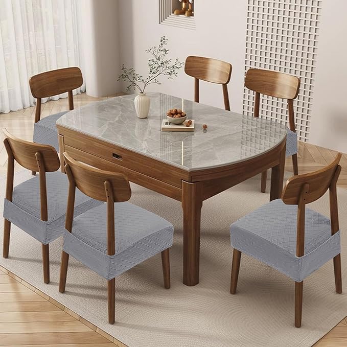 Genina Waterproof Seat Covers for Chairs,Set of 2 Dining Room Chair Seat Covers for Kitchen,Stretch Jacquard Removable Washable Dining Chair Slipcovers Protectors with Rear Covers, Light Grey