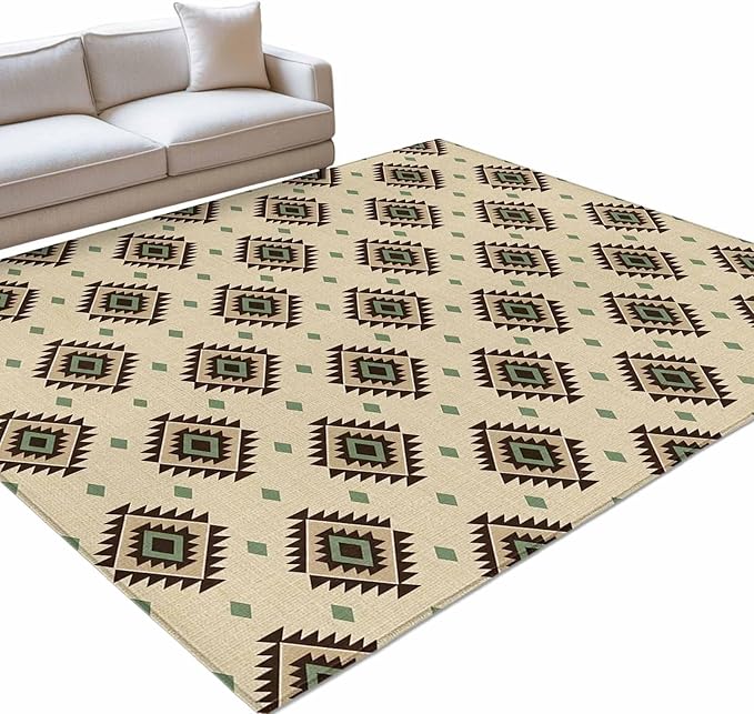 Area Rug 3x5ft, Boho Tribal Diamond Pattern Washable Rugs for Living Room Bedroom, Ethnic Style Art Soft Non-Slip Area Rugs Rectangle Floor Carpet for Dining Room