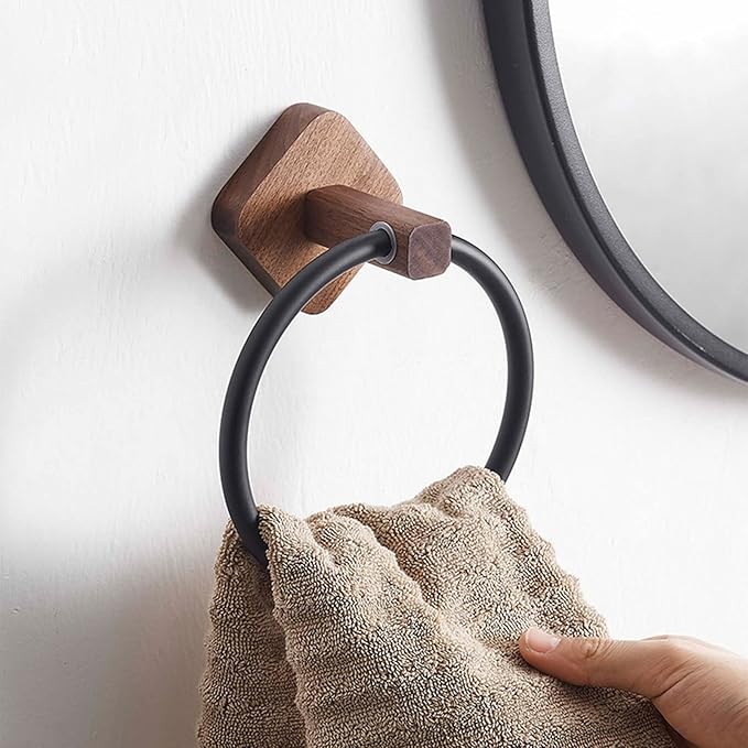 Aluminum Wood Towel Hand Holder for Bathroom Rack Hanger for Kitchen Wall Mount Heavy Duty Storage Scratch-resistant Hanger Stylish Mount Contemporary Flexible