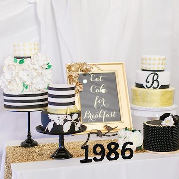 TONIFUL 4 Inch 1986 Black Glitter Table Centerpiece Sign 1986 Number Block for 40th Birthday Decoration,Fourty Years Old Birthday Table Decoration,Class of 1986 Reunion Decorations or Anniversary