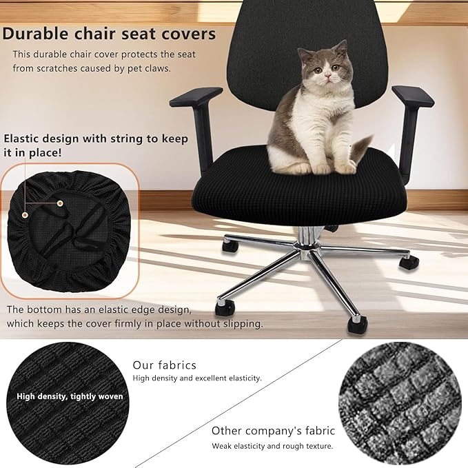 Newfashion Waterproof Dining Chair Seat Covers Set of 4, Stretch Dining Room Cushion Slipcovers Non-Slip Elastic Seat Cover for Kitchen Chairs Washable Parson Chair Protectors(Black-4PCS)