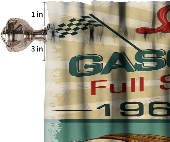 Retro Motorcycle Valance Curtain Vintage Classic Old Car Gas Station Rod Pocket Valance Window Treatments Short Curtains for Kitchen Bathroom Farmhouse Living Room Decor 54x18inch
