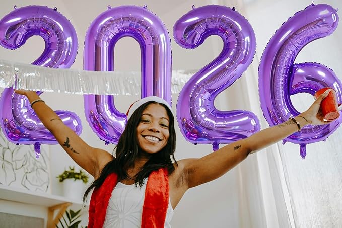 Huge Purple 2026 New Year Balloons 40 Inch 2026 Purple Mylar Foil Helium Number Balloons 2026 Christmas New Year Eve Graduation Party Decorations Supplies