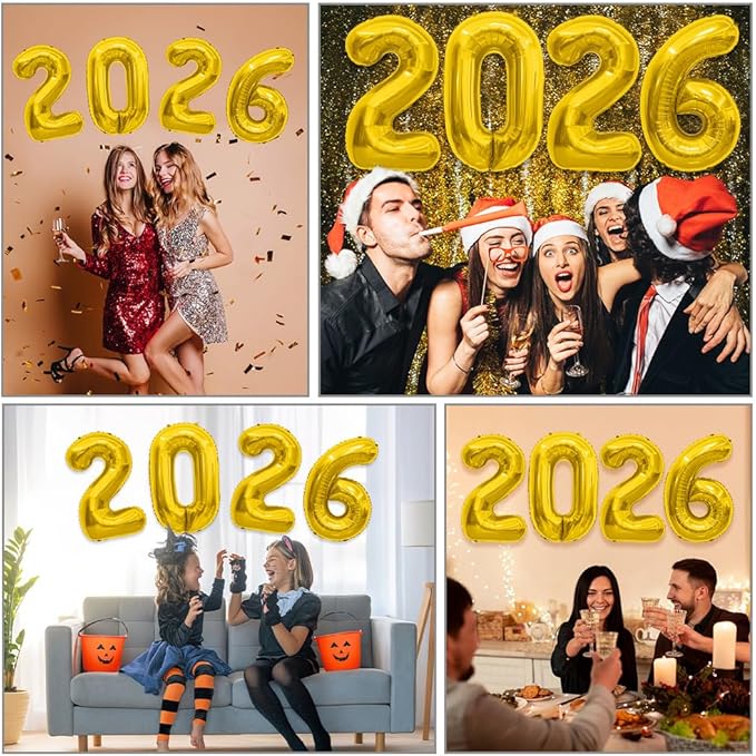 2026 Balloons, 40 Inch 2026 Number Balloons Gold 2026 Balloon Large Foil Graduation Balloon Numbers 2026 Mylar Baloons for Birthday Anniversary Party Supplies Graduation Class of 2026 Decorations