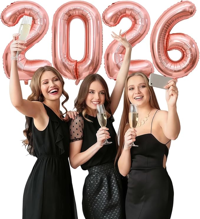 Rose Gold 2026 Balloons, 40 Inch 2026 Number Balloon Foil New Year Balloon Numbers for New Years Eve Party Graduation Party Decoration