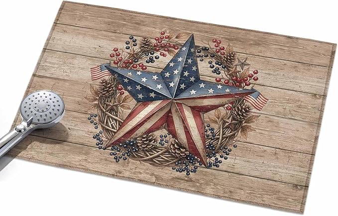 Area Rug 2x3ft, Independence Day USA Flag Star Washable Rugs for Living Room Bedroom, Farm Wood Background Soft Non-Slip Area Rugs Rectangle Floor Carpet for Dining Room
