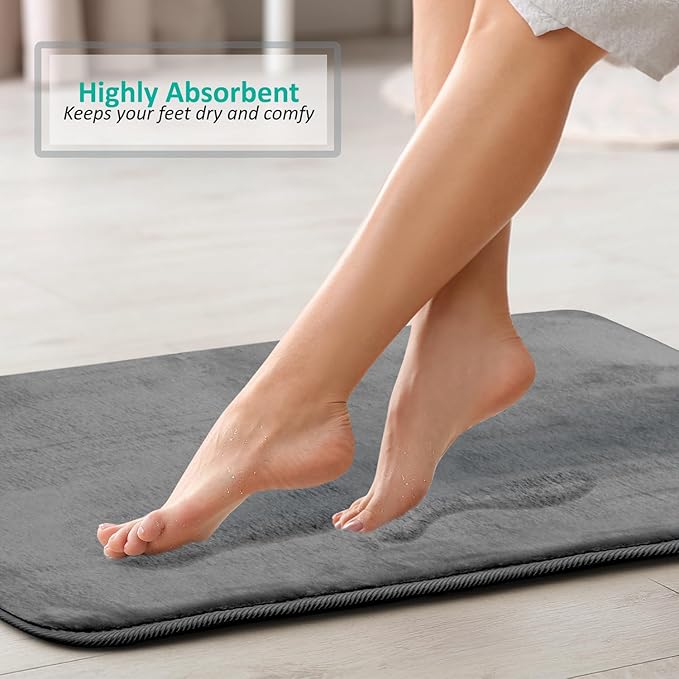 Clara Clark Bathroom Rugs, Velvet Memory Foam Bath Mat, Non-Slip Bath Rugs, Machine Wash, Dries Quickly, Ultra Soft Plush Bath Mats for Bathroom,