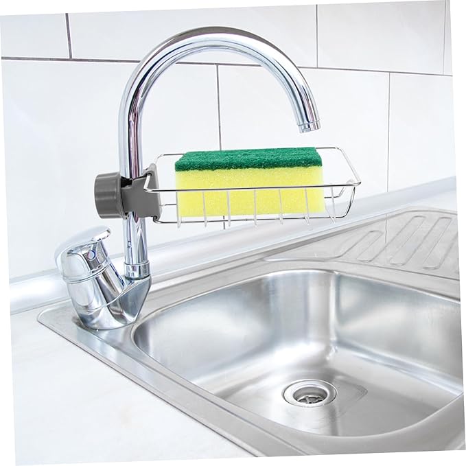 ABOOFAN Adjustable Faucet Drain Storage Rack Silver Sponge Organizer for Kitchen Sink Removable Fixture for Easy Installation Keeps Dishcloths Dry and Organized