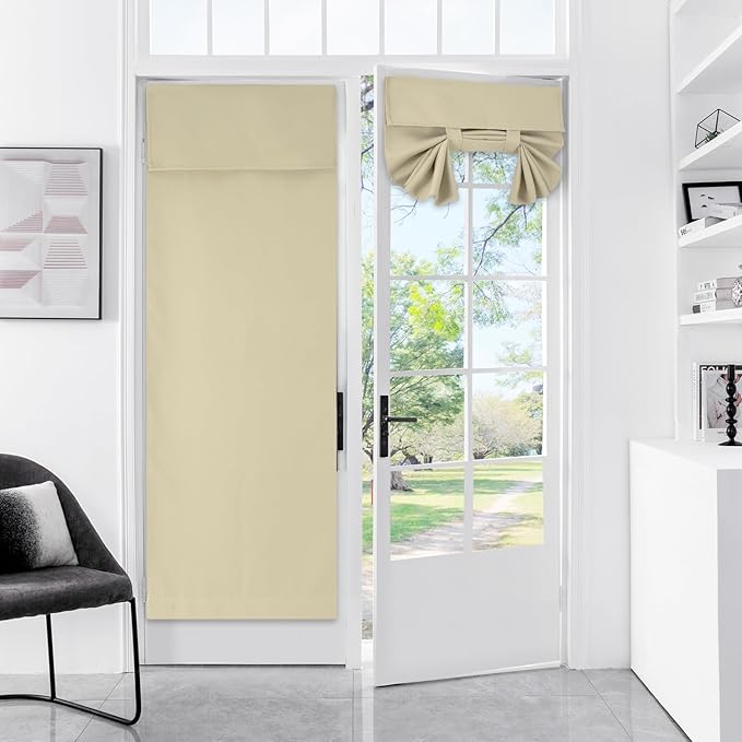WdFour Small French Door Curtains with Silky Feel Thermal Insulated Noise Reducing Blackout Curtains for Glass Door Office (30W x 70L, 1 Panel, Beige)