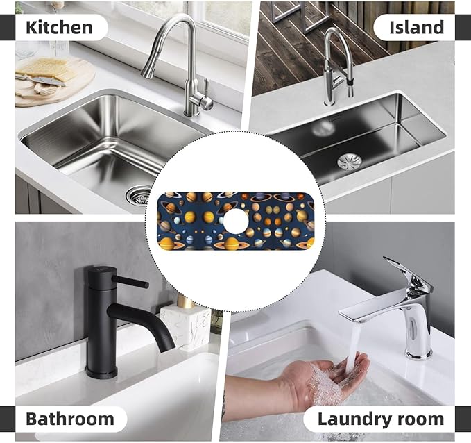 Solar System Planets Printed Faucet Absorbent mat, Suitable for bathrooms, Kitchens, and Other Sink Areas.